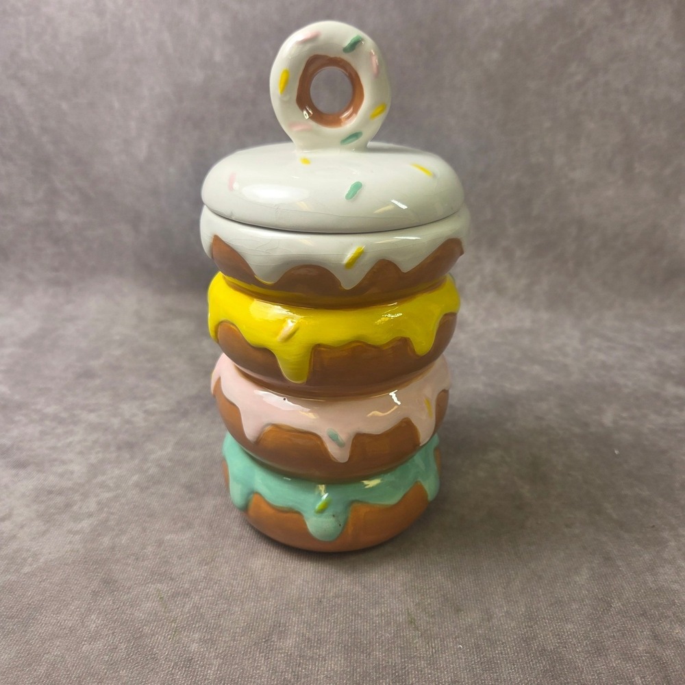 Elements 9IN Ceramic Donut Jar Stacked Colorful Glazed Pastry Cookie Canister
